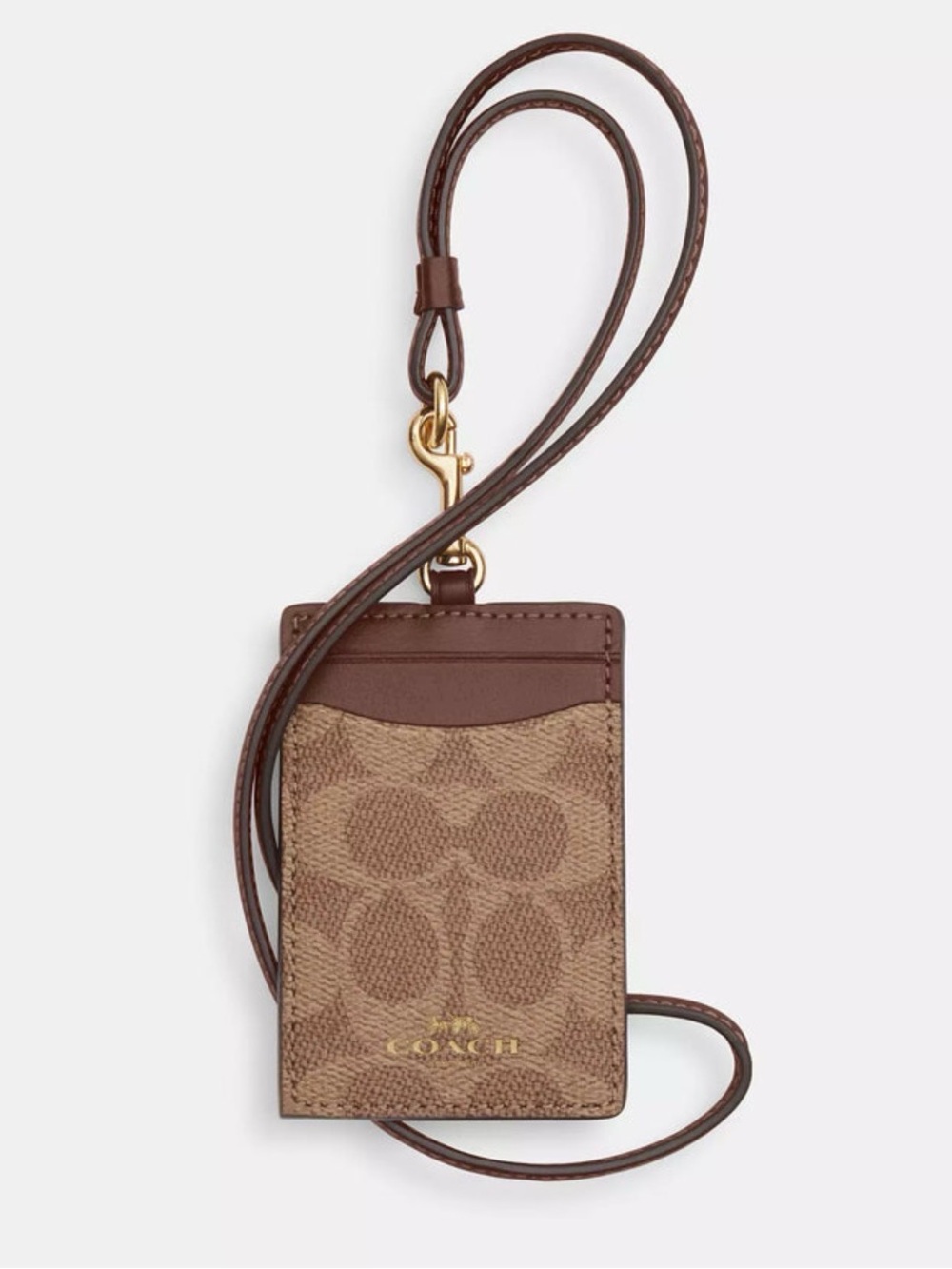Coach Signature Canvas ID Lanyard Card Holder - Brown/Tan